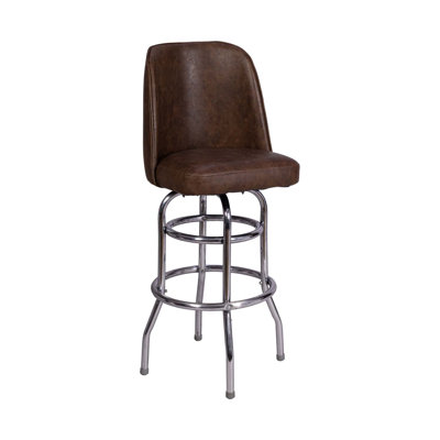 Tabouret de bar pivotant en métal avec siège rembourré brun et structure en chrome pour une utilisation à l'intérieur