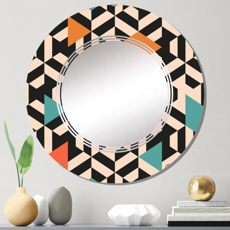 Éléments géométriques rétro multicolores II - miroir mural à motif rond, 24 po x 24 po
