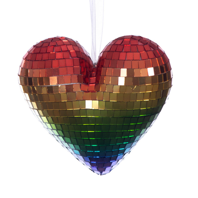  Ornement 4,75 po en forme de cœur multicolore brillant. Comprend deux ornements par sac.