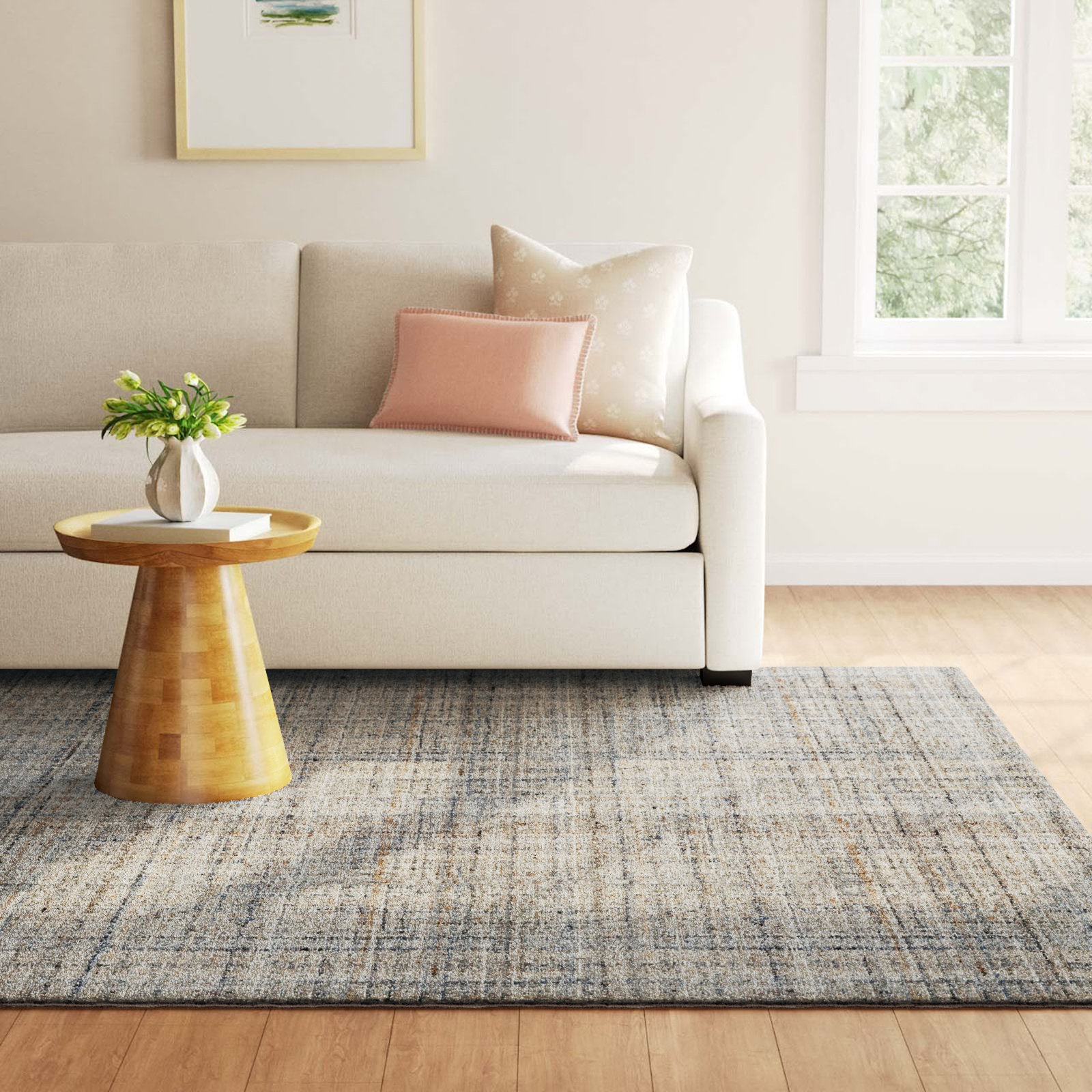 Harris Blue/Brown Hand Micro Hooked Wool Rug, Rectangle 6' x 9', Blue/Brown