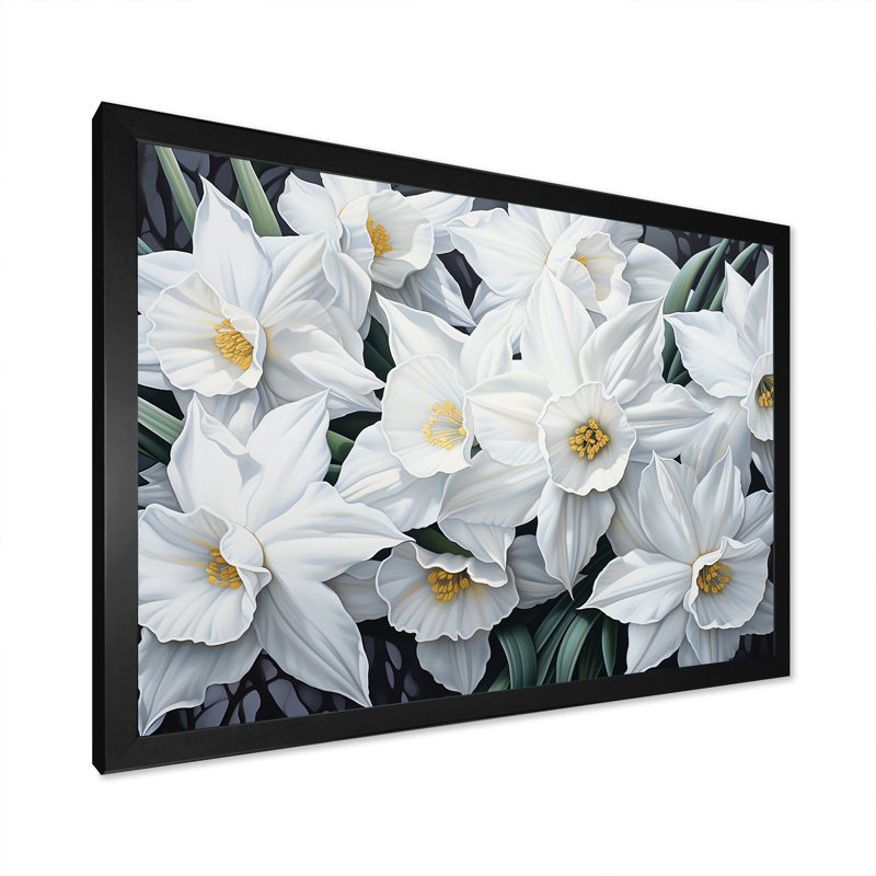 Minimalisme, jonquilles blanches I sur toile, H 12 po x l 20 po x P 1 po, Cadre simple noir