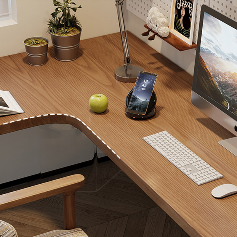 Bureau rectangulaire brun, bois massif transparent et acrylique, Retour à gauche, H 29,53 po x l 70,87 po x P 39,37 po
