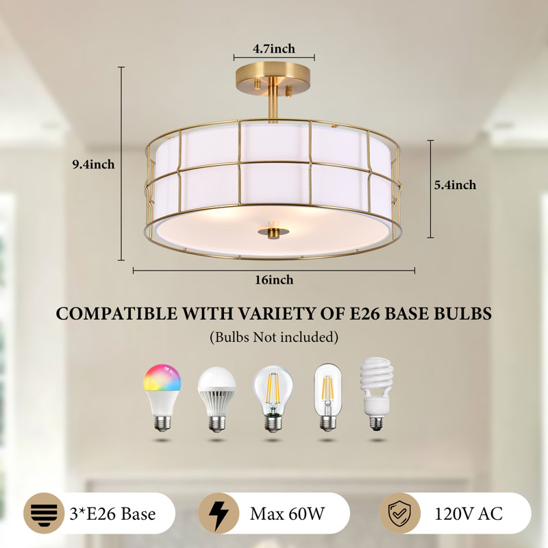 16" semi-flush mount ceiling light fixture