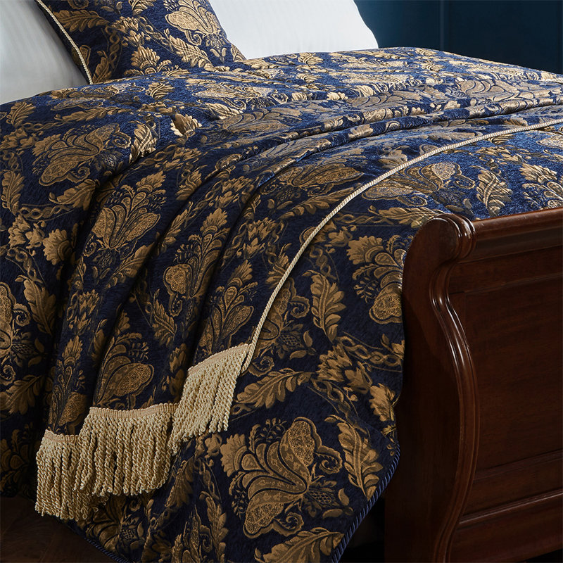 Shiraz Floral Damask Throw, Navy, 130 x 170 x 1cm