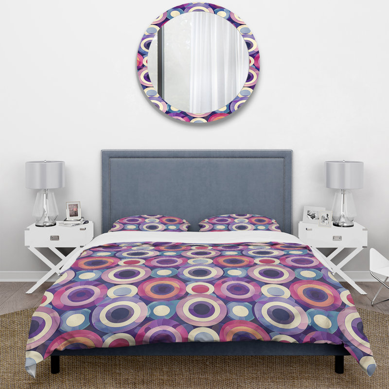 Ensemble de housse de couette rétro rose mauve Midcentury Circles I - Midcentury
