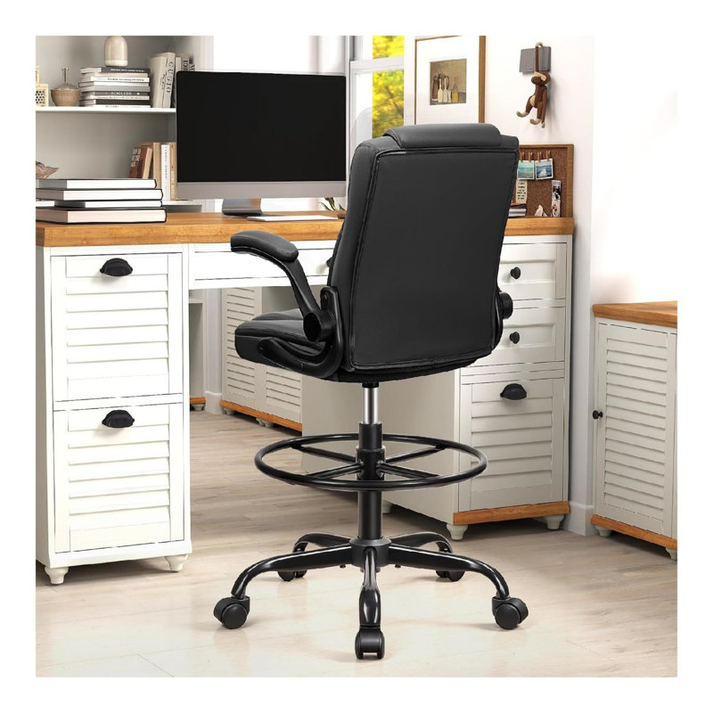 Fauteuil de bureau en cuir réglable en hauteur, fauteuil de bureau ergonomique, Noir