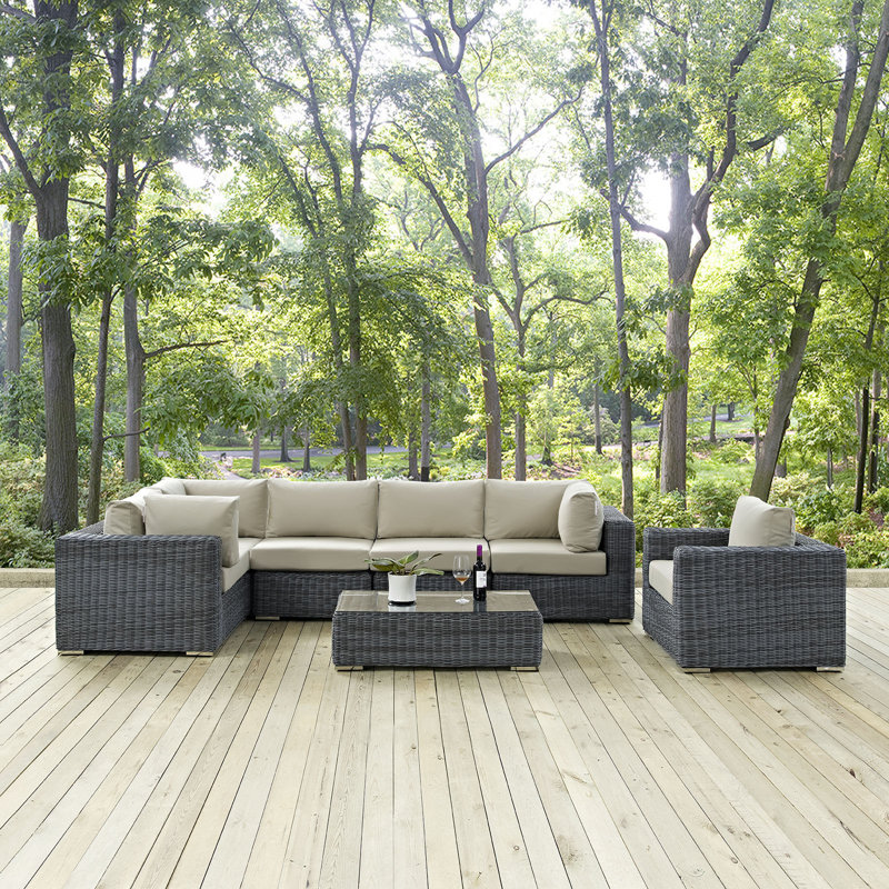 Invite 7 Piece Outdoor Patio Sunbrella Sectional Set, Navy Sunbrella®
