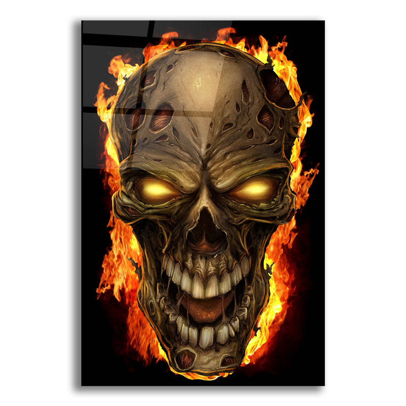 Crâne de feu zombie sur plastique / acrylique par Flyland Designs Print, H 24 po x l 16 po x P 0,2 po