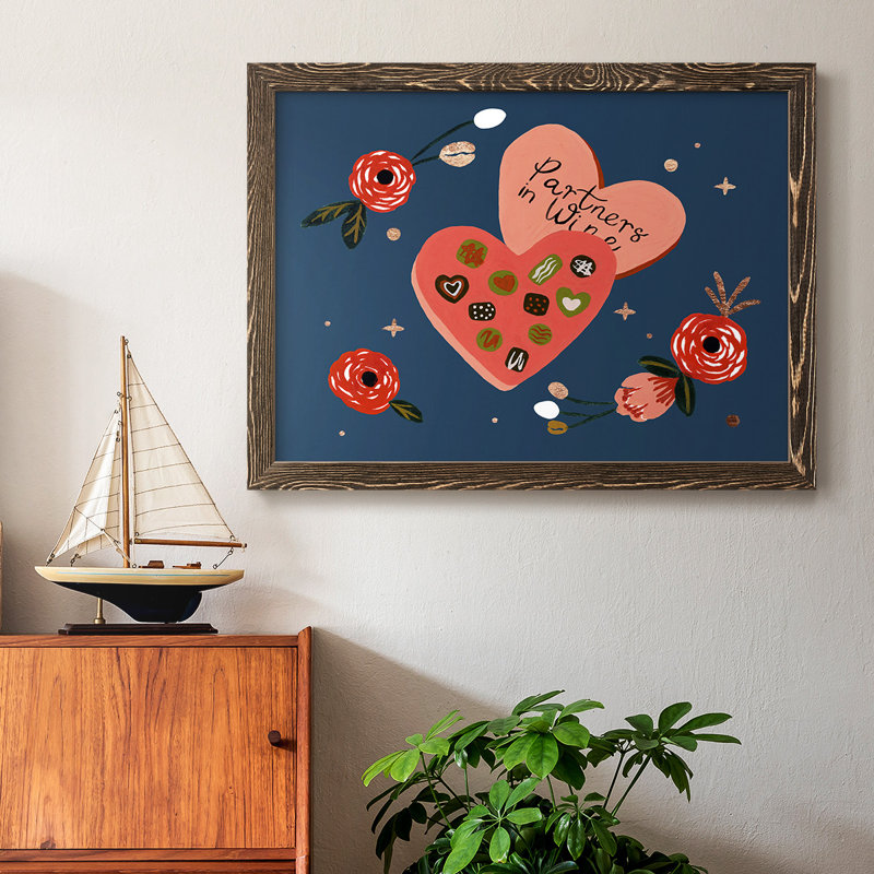 " Happy Galentine I ", 14" H x 20" W x 1.5" D, Walnut