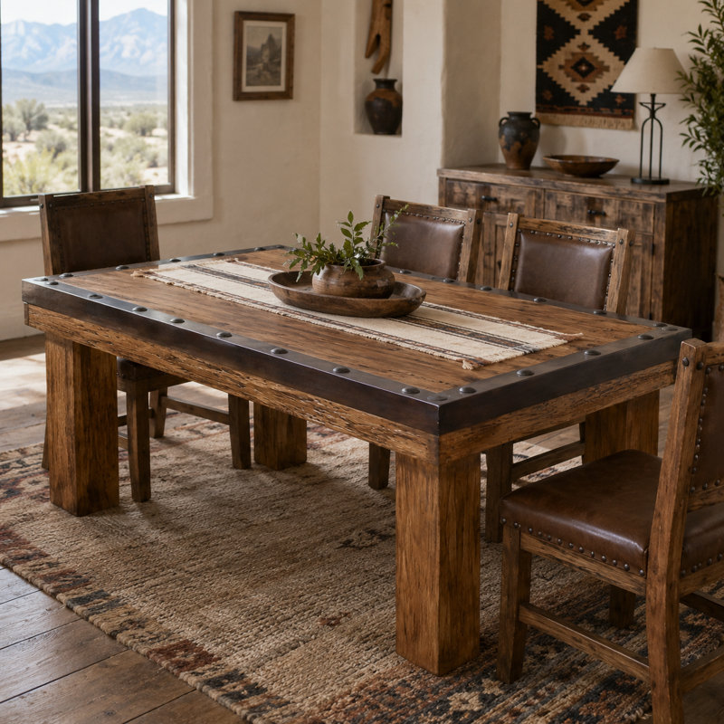 Table de salle à manger rustique Forgewood avec bandes métalliques et accents de rivets
