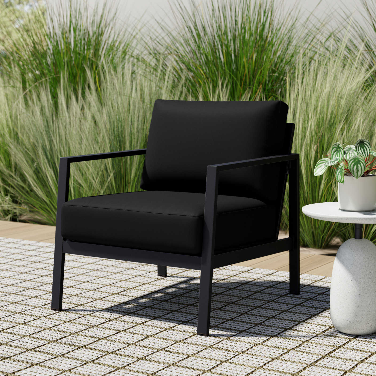 Armando Aluminum Outdoor Lounge Chair, Canvas Black Sunbrella® Canvas, Black