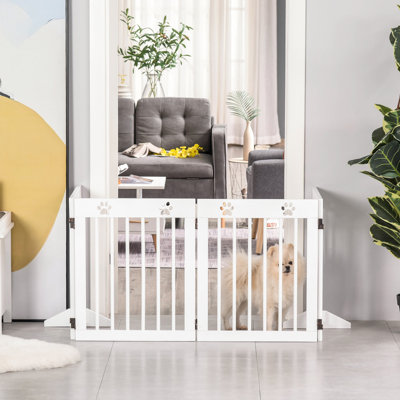 Bryson Pet Gate 4 Panel Wooden Dog Barrier Folding Fence with Support Feet