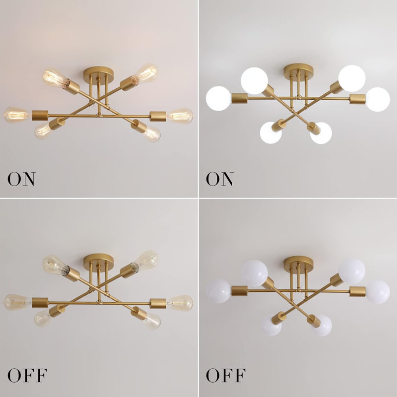 Plafonnier semi-encastré or 6 lumières Spoutnik