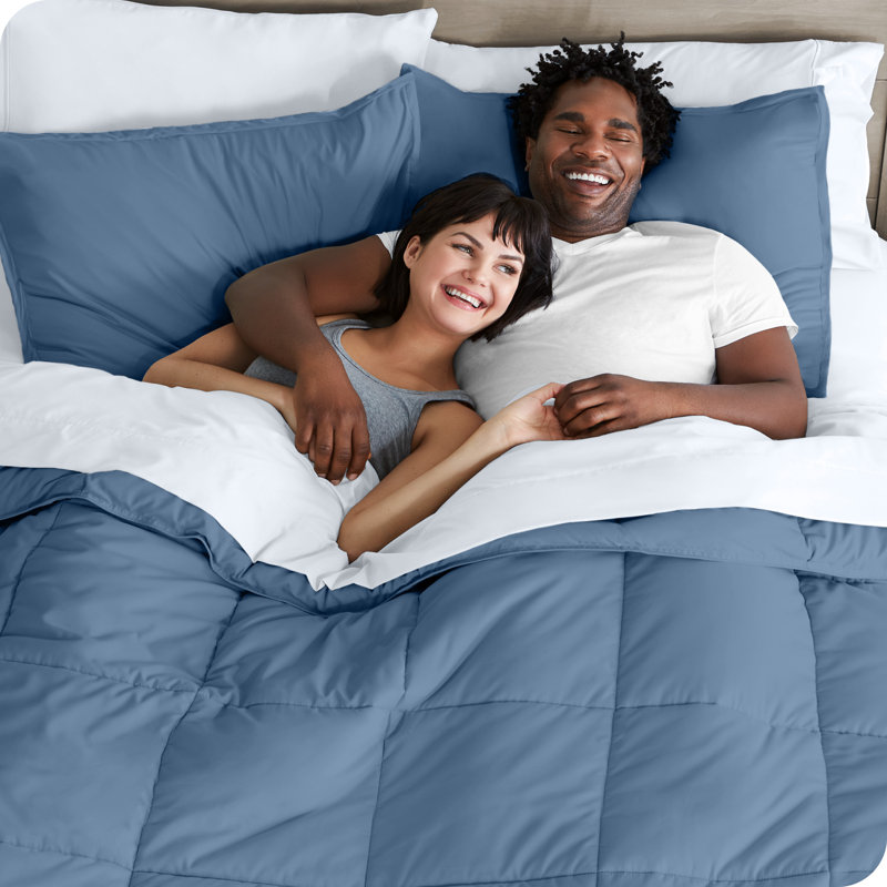 Microfiber Bed-In-A-Bag, California King Comforter + 6 Additional Pieces, Coronet Blue/White