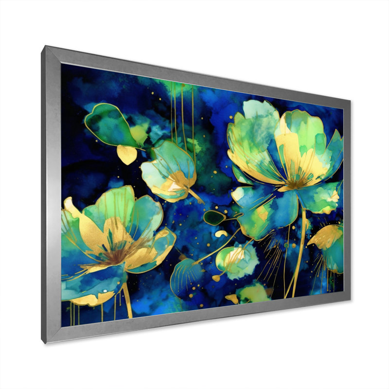 Étang de lotus vert sur toile, H 24 po x l 32 po x P 1 po, Cadre photo argenté