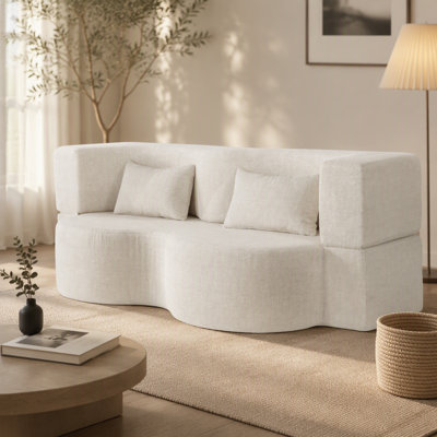 2-in-1 Foldable Sofa Bed, 75 Inch Folding Couch Convertible Compressed Sleeper Sofabed, Memory Foam Faux Fur Upholstered Cloud Mattress w/ 2 Pillows for Living Room