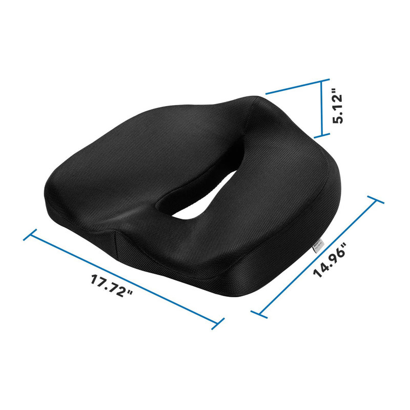 Ergonomic Black Memory Foam and Gel Seat Cushion with Mesh Cover