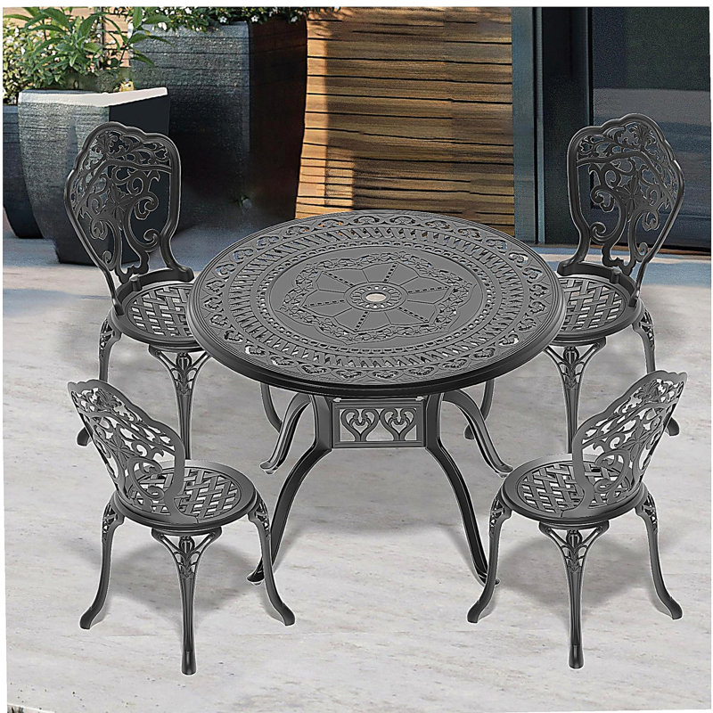 5-Piece Set Of All-Weather Cast Aluminum Dining Furniture Set With Black Frame
