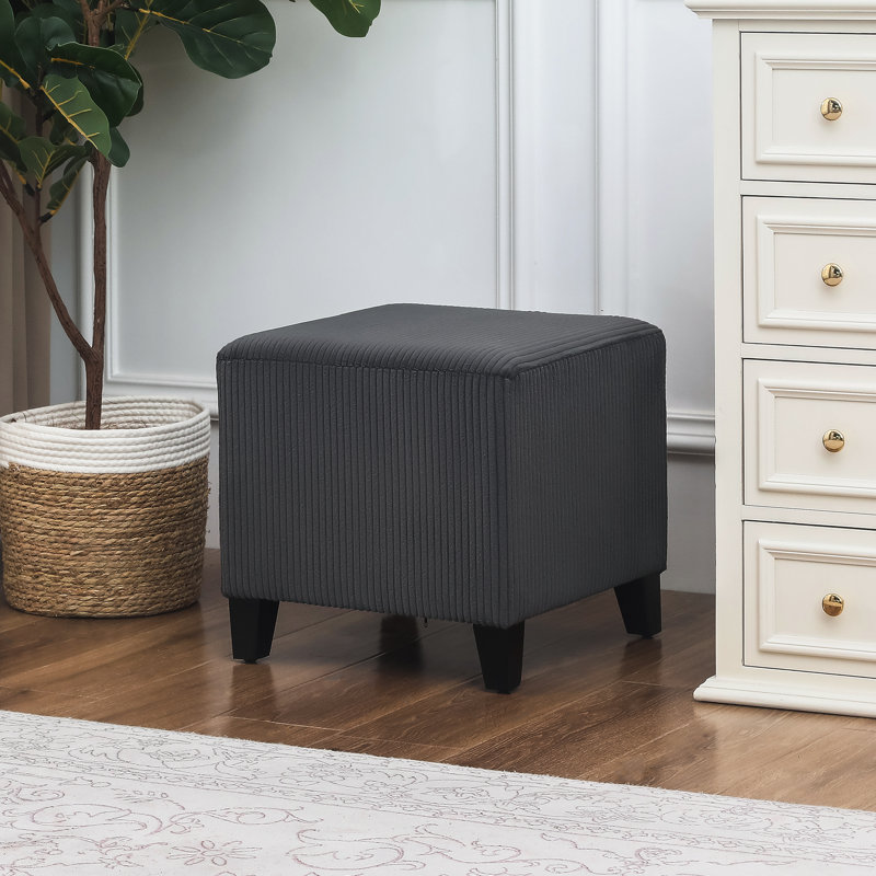 16 Inches Upholstered Ottoman Footstool, Dark Grey