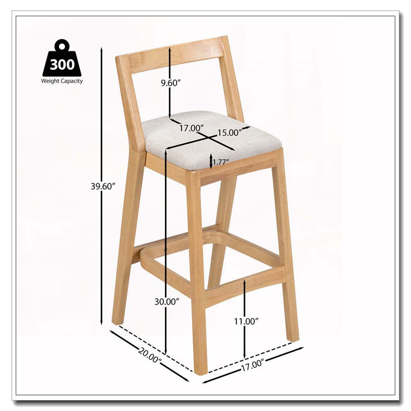Tabouret en bois d'hévéa, Naturel