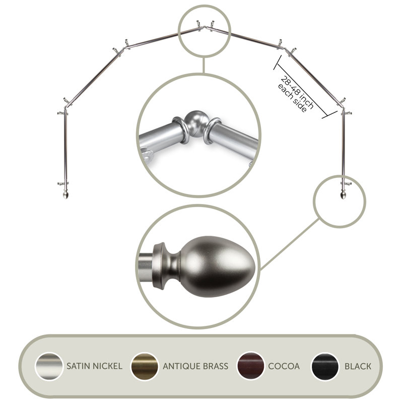 Tringle à rideaux 6 côtés Emeka, Argent argent, 28 po à 48 po (chaque côté)