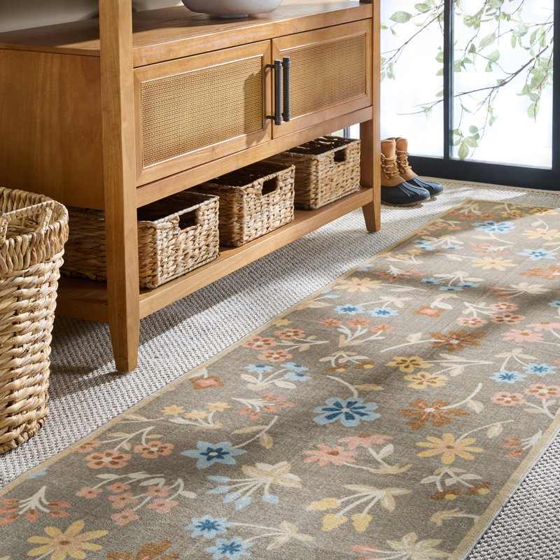 Msrw Floral 187 Performance Machine Washable Floral Rug, Runner 2'6" x 8'