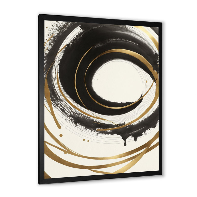 «Black and Gold Curves III» - art mural moderne sur toile, H 20 po x l 12 po x P 1 po, Cadre photo noir
