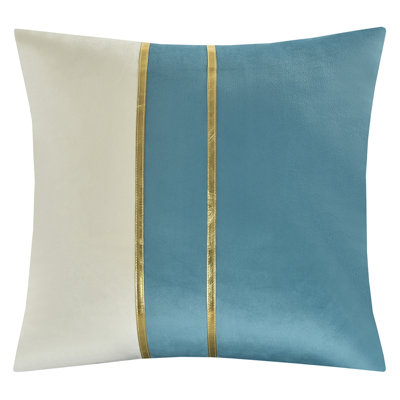 Lin violet, motif de ruban en velours doré, polyester, microfibre de luxe moderne ultra douce et douce, bleu sarcelle, carré, coussin décoratif décoratif de 18 po x 18 po