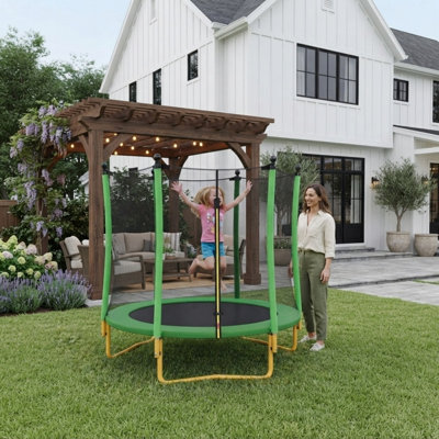 5.5 FT Kids Trampoline with Safety Enclosure Net, Indoor Outdoor Toddler Trampoline with 3 U-Shaped Stable Legs