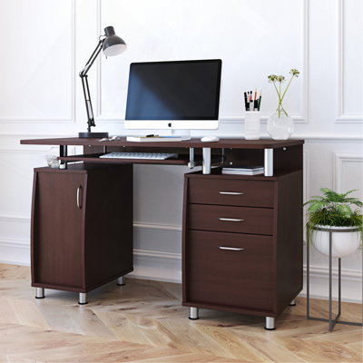 Bureau d'ordinateur complet avec rangement, chocolat