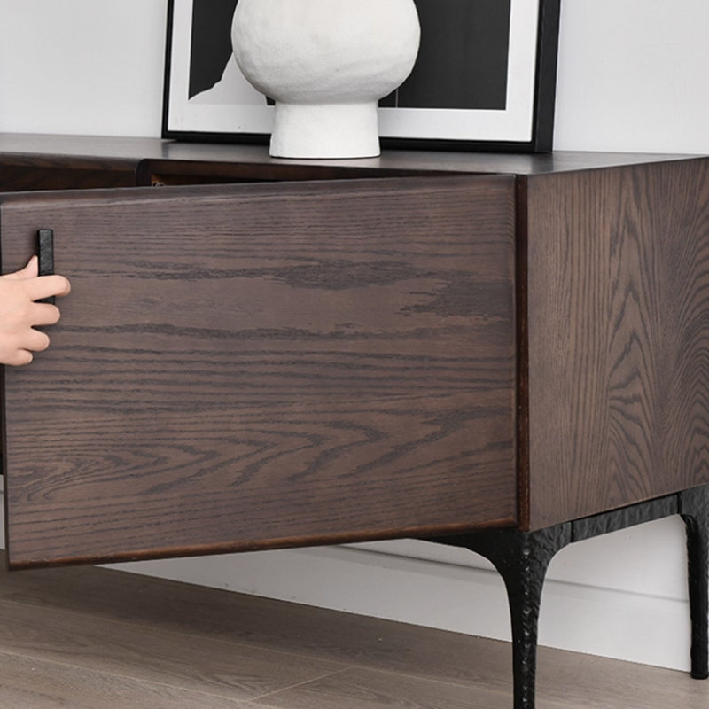 Meuble télé minimaliste de conception rétro, H 23,62 po x L 86,61 po x l 15,74 po, Noir / bois brun foncé