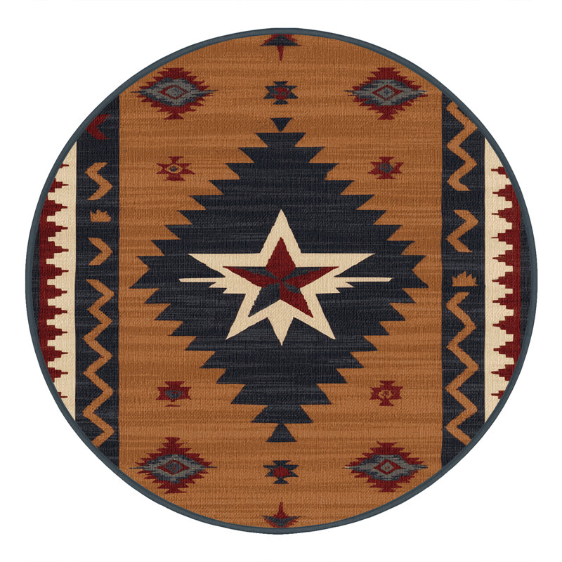 Washable Texas Lone Star Southwestern Area Rug, Round 8'