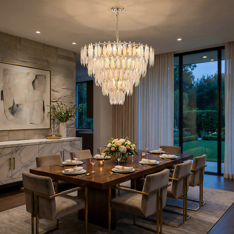 5-Tiered Dimmable Feather Crystal Chandelier