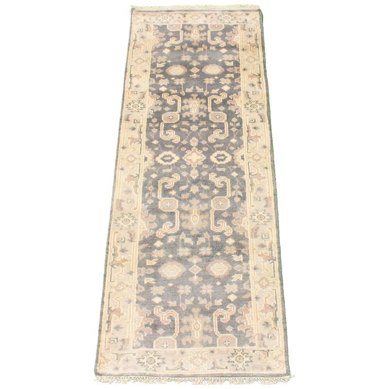 Tapis de couloir gris foncé de conception unique noué à la main New Age Ushak Ivoire 2 pi 6 po x 7 pi 10 po Bryantjr Tapis décoratif