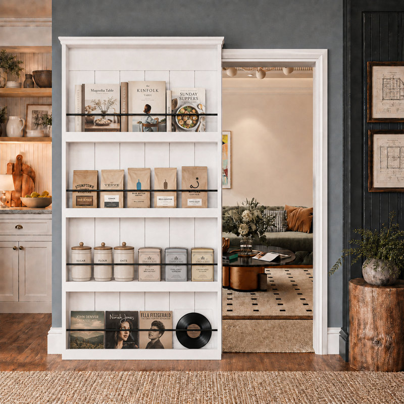 Étagères de rangement de style grange Chost, 42 po x 84 po, en MDF apprêté blanc, avec rail invisible, quincaillerie et fermeture amortie. Aucune installation requise.