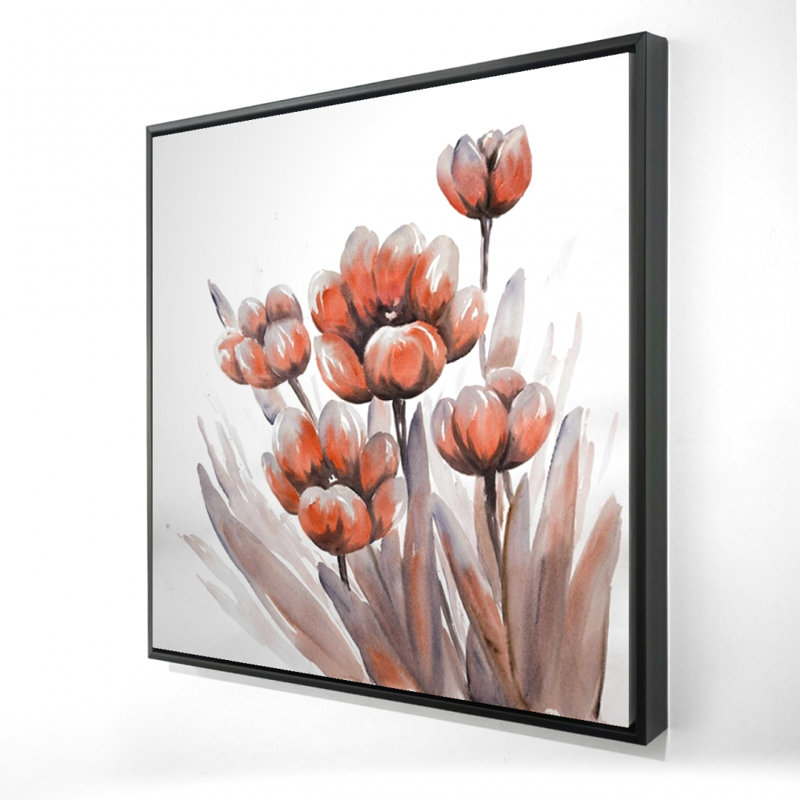 Aquarelle fleurs rouges - décor de chambre à coucher en toile encadrée