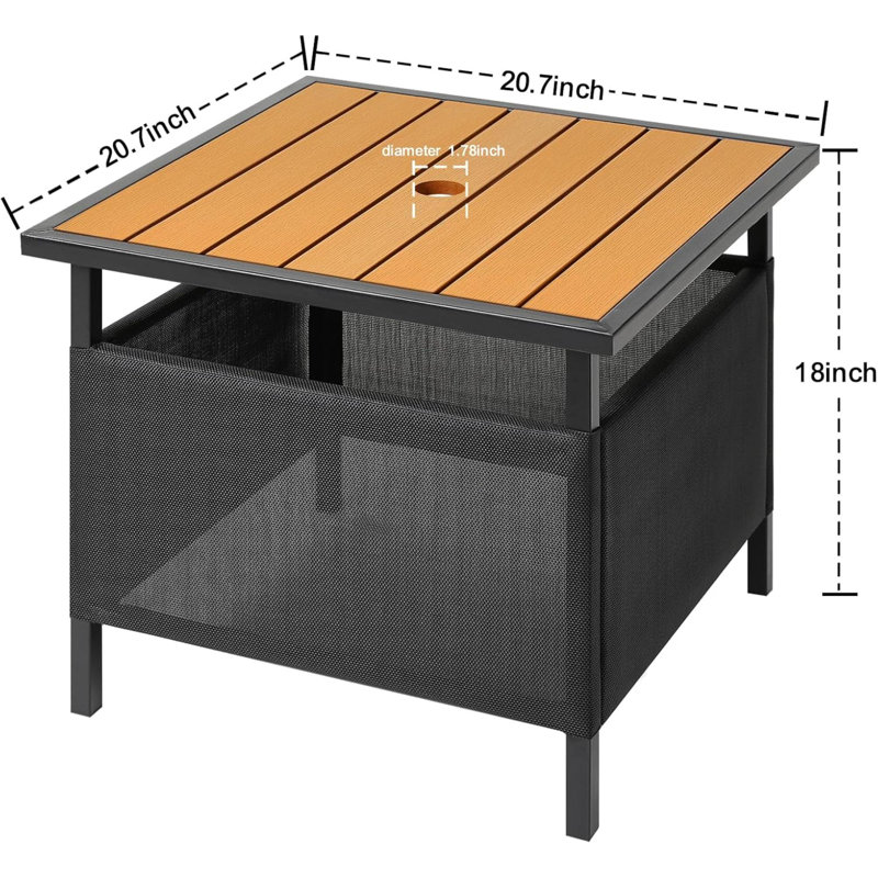 Adirondack Square Side Table With Umbrella Hole, Pool Composite Patio Table,HDPE End Tables For Backyard,Pool, Indoor Companion, Easy Maintenance & Weather Resistant