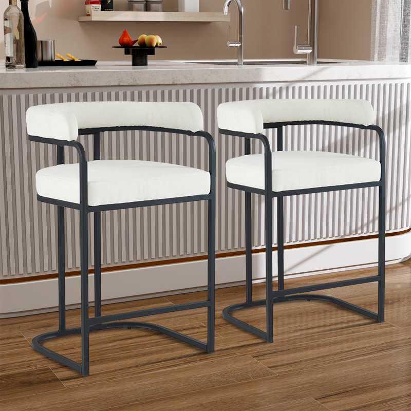 Ensemble de 2 tabourets de bar rembourrés modernes en chenille, Blanc