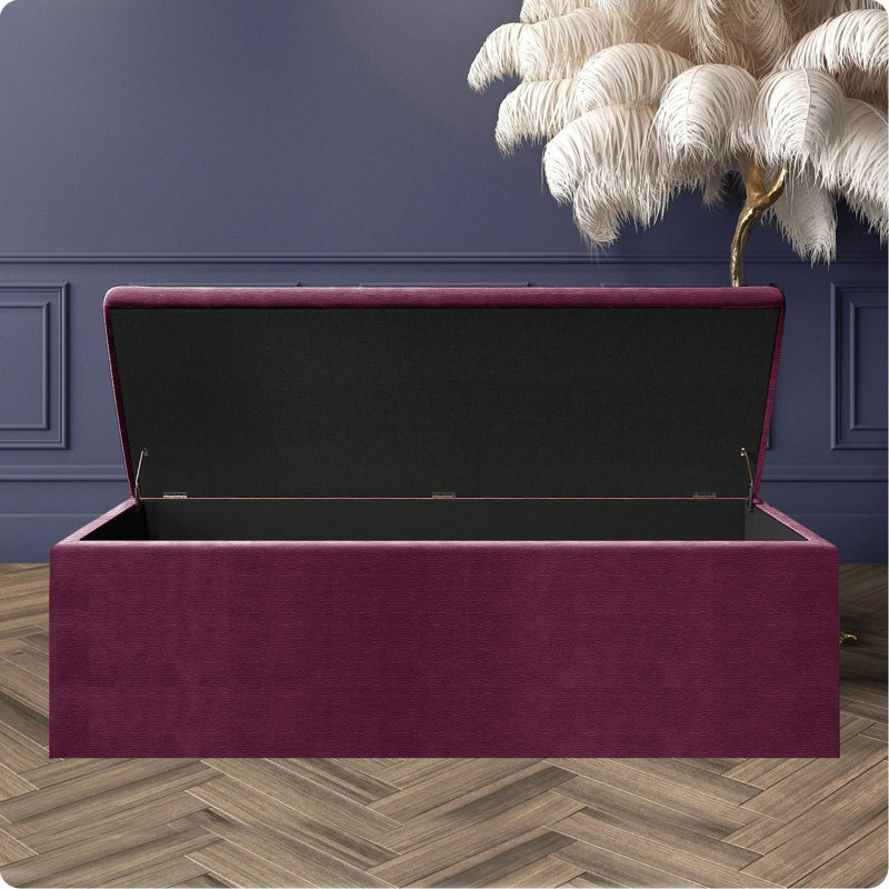 Safar Large Ottoman Storage Box with Plain Lid - Naples Upholstered Blanket Box - Multi- Functional Storage Box, Purple Naple