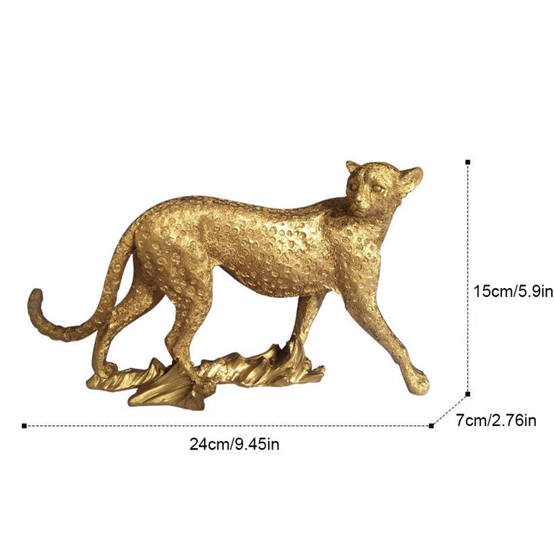 Statue de guépard pour la décoration intérieure, sculpture léopard en résine dorée pour bureau avec tablette, figurine animal moderne pour le salon, table basse, meuble télé, vestibule, décor cadeau