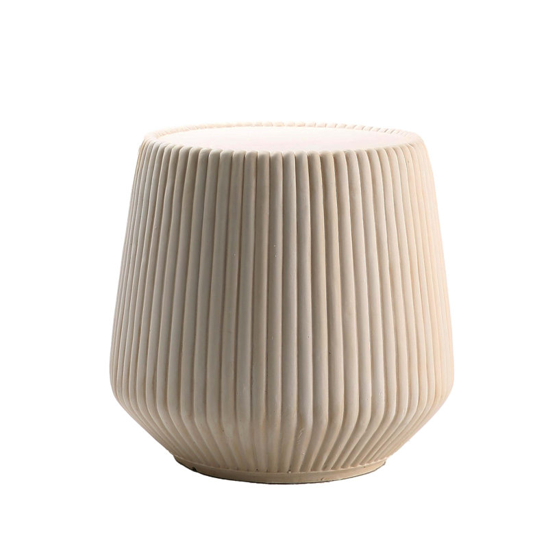 Off-White Magnesium Oxide Fluted Tapered Side Table, 1654" Top Diameter Round End Table