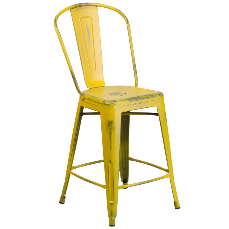 Tabouret de bar Iddings, Jaune vieilli, 1, Tabouret de comptoir (siège d'une hauteur de 24 p