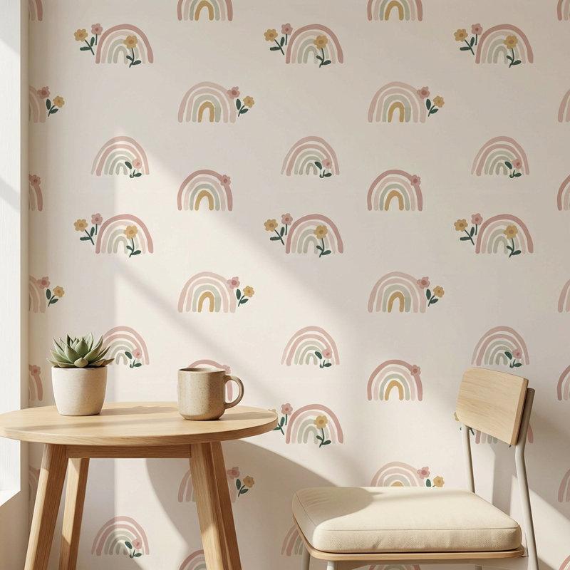Papier peint arc-en-ciel floral fantaisiste, Peler et coller
