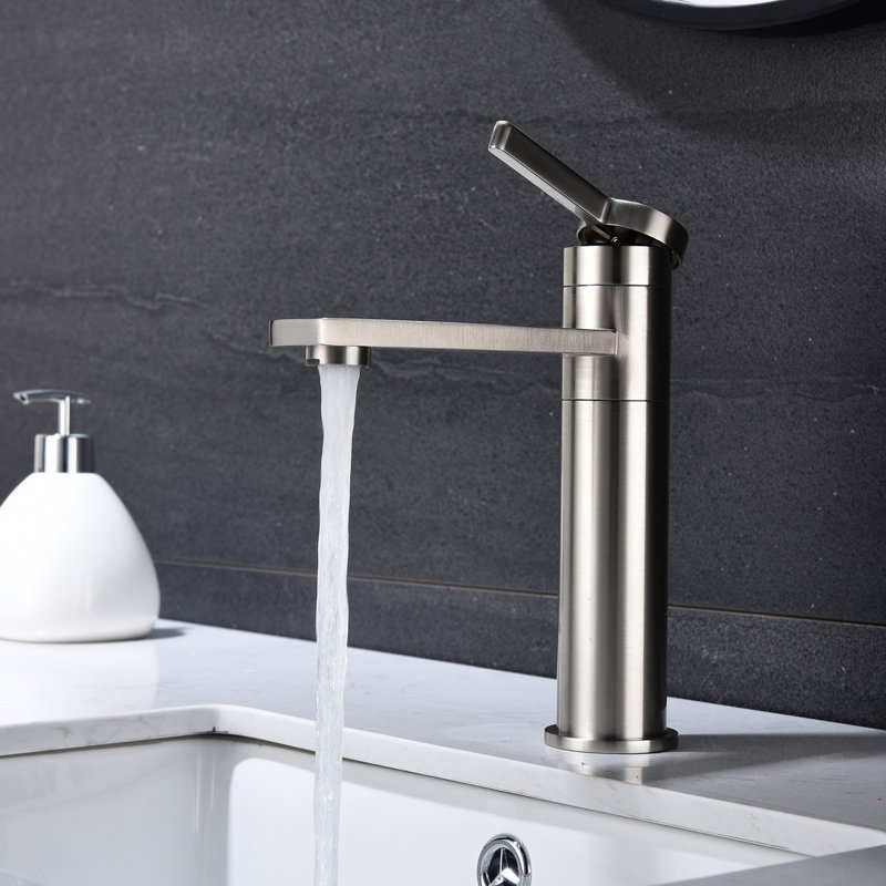Brushed Nickel Bathroom Vanity Faucet, Single Handle, Stainless Steel, Spot- Surface To Keep Clean, One For Easy Temperature Setting, Rounded Lines Style Steel Sink Nickel, Sanitary, Design Water