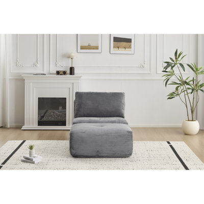 Chaise longue à mémoire de forme compressée en mousse à mémoire de forme, tissu velours côtelé, mobile, sans assemblage, gris, tissu à manœuvre facile, soutien pour la nuque