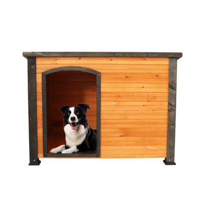Niche pour chien de 45 po pour les grandes races - en bois, pieds surélevés, utilisation intérieure et extérieure, chiens de ferme en bois massif noir doré, imperméable avec surface plus élevée, rouge or