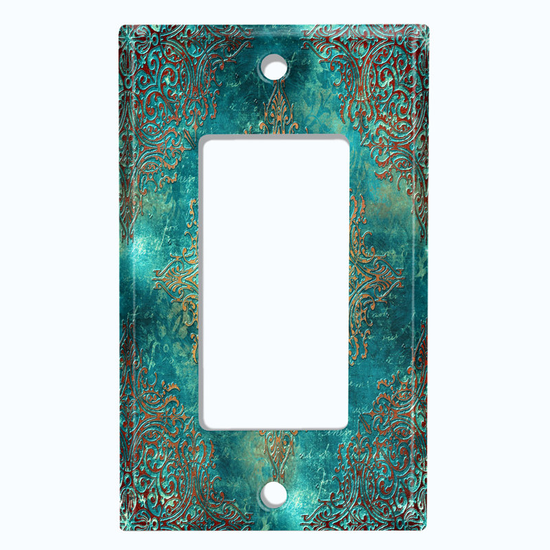 Flower Patina Copper Teal Print 1 - Gang Toggle Light Switch Standard Wall Plate