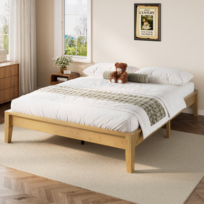 Solid Handcrafted Wood Platform Bed Frame with Wooden Slats, Mortise and Tenon Joinery