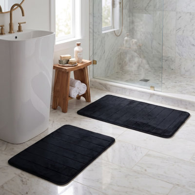 Ensemble de tapis de bain en mousse viscoélastique Billybob - Tapis de bain 2 pièces avec dessus en microfibre - Tapis antidérapants
