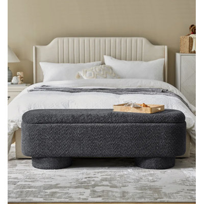 Lambswool Cylindrical Legs Flip-Top Storage Ottoman